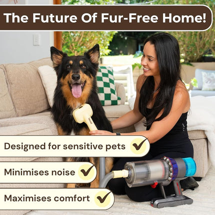 Groomi Vacuum Pet Brush Kit – 3-in-1 Dog & Cat Grooming Tool with Self-Cleaning Deshedding Brush – Universal Vacuum Attachment, Pet Hair Remover for Shedding, All Coat Types, Works with Dyson