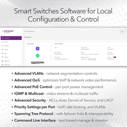 Switch inteligente multigigabit Ethernet PoE Ultra60 de 8 puertos de NETGEAR (MS108TUP) - Gestionado, con 4 PoE++ y 4 PoE+ @ 230 W, gestión opcional en la nube Insight, para sobremesa o montaje en bastidor