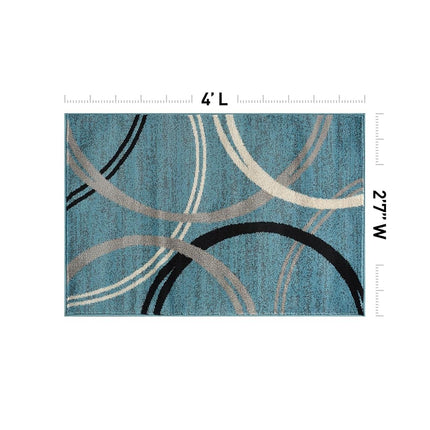 Alfombra decorativa moderna con diseño de círculos ondulados de Rugshop, resistente a la decoloración para entrada, baño o cocina, azul, 0.8 x 1.2 m