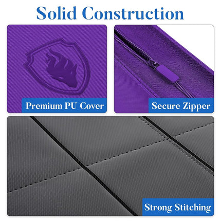 Fabmaker 9 Pocket Zipper Card Binder - 360 Pockets, Premium PU Side Loading Folders for Trading, Game, Sports Cards - Book Album for MTC, TCG (Purple)