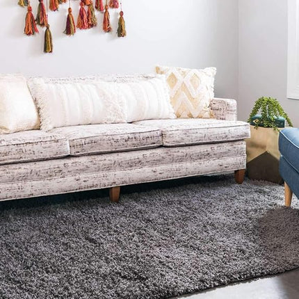 Unique Loom Solo Solid Shag Collection Modern Plush Graphite Gray Rectangle (2' x 3')