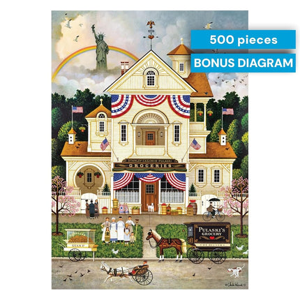 Buffalo Games - Charles Wysocki - Lady Liberty's Independence Day Enterprising - 500 Piece Jigsaw Puzzle for Adults Challenging Puzzle - Finished Size 21.25 x 15.00