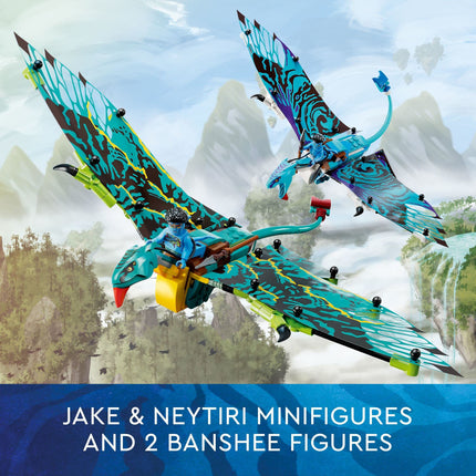 LEGO Avatar Primer Vuelo en Banshee de Jake y Neytiri 75572, set de la película Pandora con figuras de juguete de dragones, minifiguras y elementos que brillan en la oscuridad