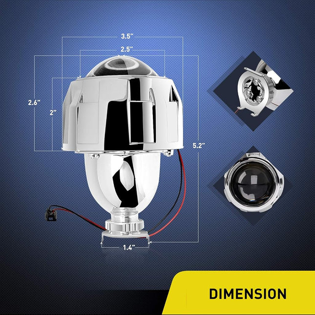 Nilight - 10041P 2.5" Mini Projector Lens for H1 Bulb Headlights Retrofit, Custom Headlamps Conversion: Chrome Shround, 2 Years Warranty