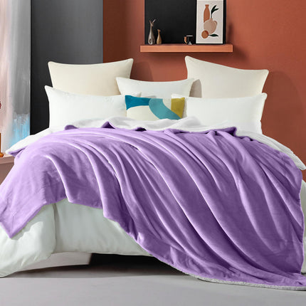 Elegant Comfort Ultra Soft Reversible Flannel Sherpa Blanket - Cozy Silky Fleece Throw for Couch, Bed - Plush Fuzzy Warm Winter Blanket for Gift, Twin XL, Lilac