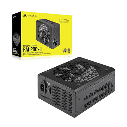 Fuente de alimentación ATX totalmente modular Corsair RM1200x Shift - Interfaz lateral modular - Compatible con ATX 3.0 y PCIe 5.0 - Modo de ventilador Zero RPM - Condensadores clasificados a 105 °C - Eficiencia 80 Plus Gold - Negra