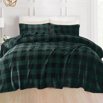 Elegant Comfort Luxuriously Soft 4-Piece Velvet Plush Flannel Sheet Set - Premium Quality - Cozy Warm, Anti-Static, Non Pilling Fuzzy Velvet Flannel Fleece Deep Pocket Sheet Set-Twin XL, Buffalo Green