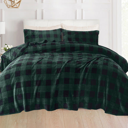 Elegant Comfort Luxuriously Soft 4-Piece Velvet Plush Flannel Sheet Set - Premium Quality - Cozy Warm, Anti-Static, Non Pilling Fuzzy Velvet Flannel Fleece Deep Pocket Sheet Set - Twin, Buffalo Green