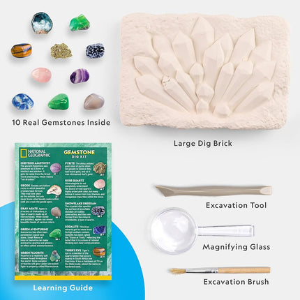 NATIONAL GEOGRAPHIC Gemstone Dig Kit – Dig Up 10 Real Gems & Crystals, Science Kit for Kids, Gem Digging Kit for Kids, Mining Kit, Rock Collection