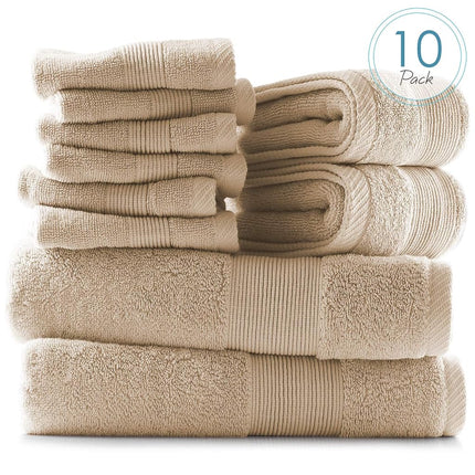 Hearth & Harbor 100% Ring Spun Cotton Bath Towels for bathroom - Luxury Bathroom Towels - Soft & Highly Absorbent Bath Towels Set, 10 Piece Set (2 Bath Towels, 2 Hand Towels, 6 Washcloths) - Cream
