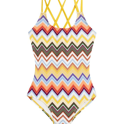 Kanu Surf Girls' Reese UPF 50+ Beach Sport Criss-Cross One Piece Swimsuit, Nina Yellow Multi, 14