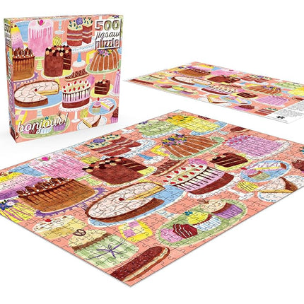 Buffalo Games - Jenny Miriam - Bonjour - Cakes Galore! - 500 Piece Jigsaw Puzzle for Adults - Challenging Puzzle Perfect for Game Nights - Finished Size is 21.25 x 15.00