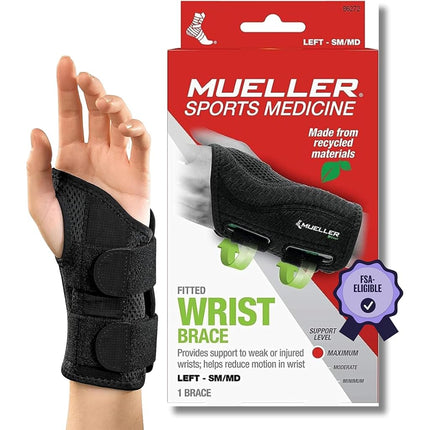 Attelle de poignet Mueller Sports Medicine ajustée pour la main droite, pour hommes et femmes, soulagement de la douleur au poignet, idéale pour le syndrome du canal carpien, la tendinite, l'arthrite, noire, taille S/M