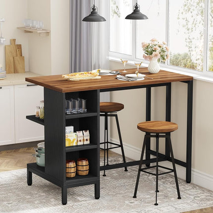 Tribesigns Kitchen Island, Kitchen Shelf Bar Table with 5 Open Storage Shelves and Large Worktop, Industrial Butcher Block Island (Stools Not Included)