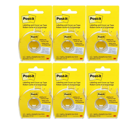 Post-it 658 Labeling & Cover-Up Tape, Non-Refillable, 1" x 700" Roll, 6 PACK