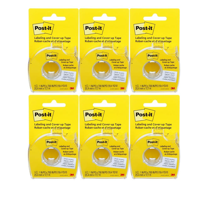 Post-it 658 Labeling & Cover-Up Tape, Non-Refillable, 1" x 700" Roll, 6 PACK