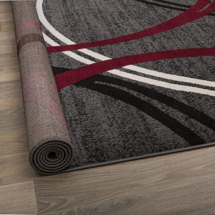 Tapis de couloir ou de salle de bain Rugshop motif cercles ondulés modernes, ne peluche pas, rouge, 80 cm x 183 cm