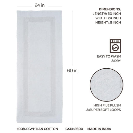 Alfombra de baño larga reversible Bedford Home 100% algodón - Blanco - 24x60
