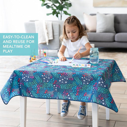 Bumkins Baby Splat Mat for Under High Chair, Babies Toddlers Eating Mess Mat, Waterproof Reusable Cloth for Arts and Crafts, Playtime Mat for Kids, Floors or Tables, Fabric 42inx42in, Jungle Blue