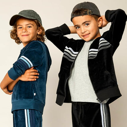 HonestBaby Ensemble Sweat à Capuche en Velours et Sweat à Fermeture Éclair et Pantalon de Jogging Bébé, Tout-Petit, Garçons, Filles, Unisexe, Bleu à Rayures, 5T, Bleu à Rayures, 5T