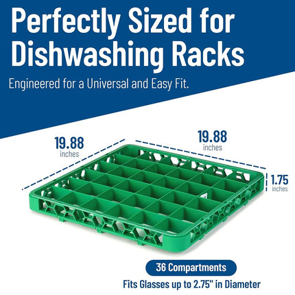 Carlisle RE36C09 OptiClean 36 Compartment Divided Glass Rack Extender, 1.78", Green