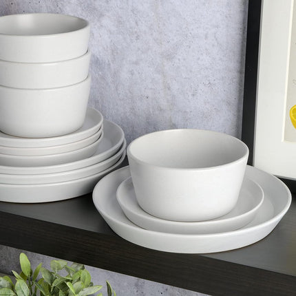 Gibson Soho Lounge Sofia Coupe Dinnerware Set, Service for 4 (12pcs), White w/Speckle