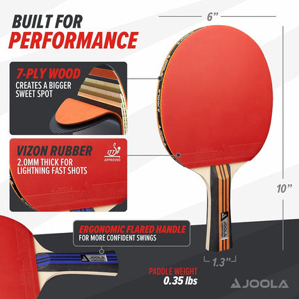 JOOLA Ping Pong Paddle Set with Balls & Carrying Case - Set of 4 or 2 Table Tennis Paddles - Advanced Ping Pong Rackets & Portable Table Tennis Accessories for 2-4 Players