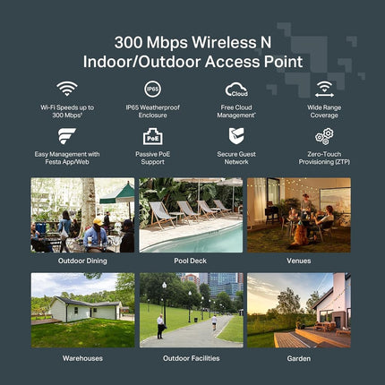 TP-Link AC1200 Wireless Access Point (Festa F52-Outdoor), Dual-Band, Mesh Support, MU-MIMO, IP65 Weatherproof, PoE Powered, Self-Organizing Network, Free Cloud Management (Not Omada Compatible).