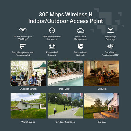 Point d'accès sans fil TP-Link AC1200 (Festa F52-Outdoor), double bande, prise en charge Mesh, MU-MIMO, étanche IP65, alimenté par PoE, réseau auto-organisant, gestion gratuite via le cloud (non compatible Omada).
