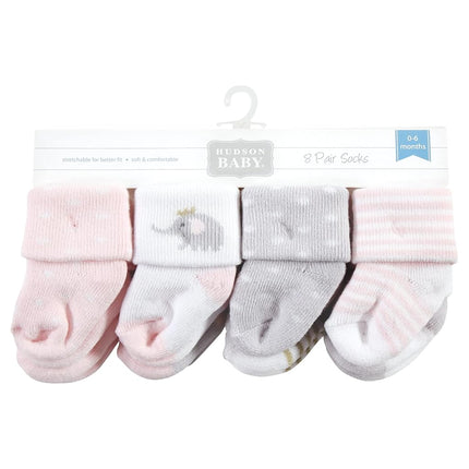 Hudson Baby Calcetines de Felpa y Algodón Rico para Recién Nacidos de Bebé Niña, Elefante Rosa Gris, 6-12 Meses