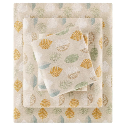 SLEEP PHILOSOPHY True North by Cozy Flannel 100% Cotton Ultra Soft Cold Weather Sheet Set Bedding, King, Multi Leaves 4 Piece