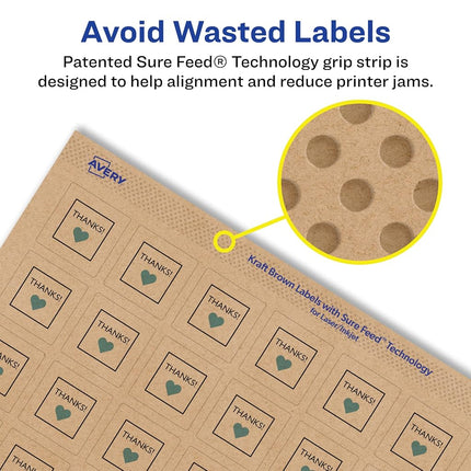 Avery Kraft Brown Square Labels with Sure Feed, 3/4" x 3/4", 4,000 Kraft Brown Labels, Print-to-The-Edge, Laser/Inkjet Printable Labels