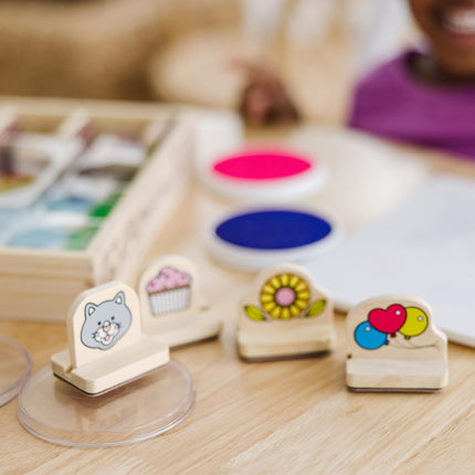 Melissa & Doug Mi Primer Set de Sellos de Madera - Favoritos (8 Sellos con Asa, 2 Almohadillas de Tinta Lavables)