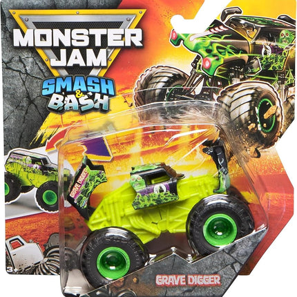 Monster Jam Grave Digger Smash&Bash Die-Cast Monster Truck-Real Action Crash Reset Vehicle, 1:64 Scale, Series 01