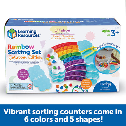 Learning Resources Rainbow Sorting Set Classroom Edition Set of 4 Fine Motor Skills, Sorting, Patterning, Addition Skills, Learning and Education Toys, Sensory Tray, 144-Piece, Ages 3+