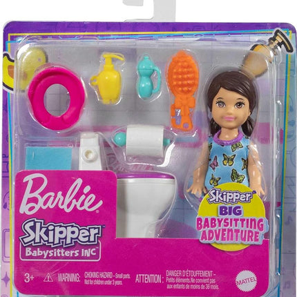 Barbie Skipper Babysitters Inc Doll & Accessories Set with Brunette Doll in Butterfly Dress, Potty & Bathroom-Themed Pieces