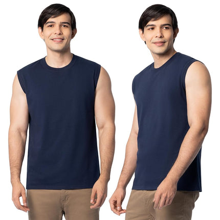 Camisetas sin mangas de algodón Eversoft para hombre de Fruit of the Loom, transpirables y que absorben la humedad con control de olores, tallas S-4x, camiseta interior, Muscle-2 unidades-Azul marino, XXXXL (paquete de 2)