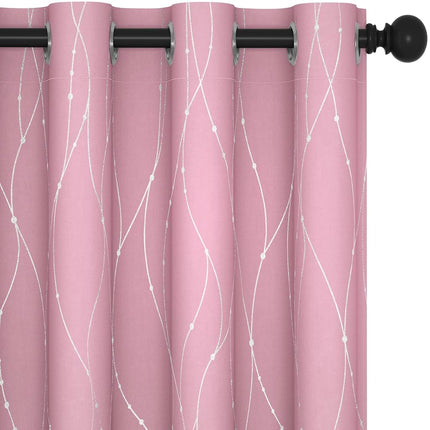 Deconovo Gold Printed Wave Lines with Dots Blackout Curtains Room Darkening Thermal Insulated Noise Reducing Window Drapes for Kids Room 1 Pair Royal Blue 42 x 54 Inch