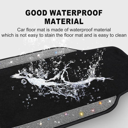VarCozy Shining Rhinestones Floor Mats for Cars, Sparkly Glitter Crystal Car Floor Mats with Anti-Slip Heel Pad for Women, 4pcs Bling Diamond Universal Automotive Floor Mats for SUV,Sedan,Car, Black