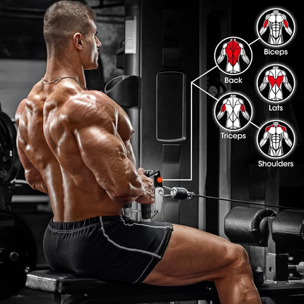 Yes4All Combo Cable Machines Accessories, Double D Row Handle with Tricep Rope, V Bar and Straight Bar, Cable Attachment for Home Gym (Double D, Tricep Rope)