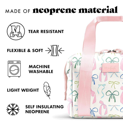 Fit & Fresh Neoprene Lunch Bag For Women, Insulated Womens Lunch Bag For Work, Tear & Stain Resistant Large Lunch Box For Women With Containers and Ice, Machine Washable Remi Bag, Dainty Bows