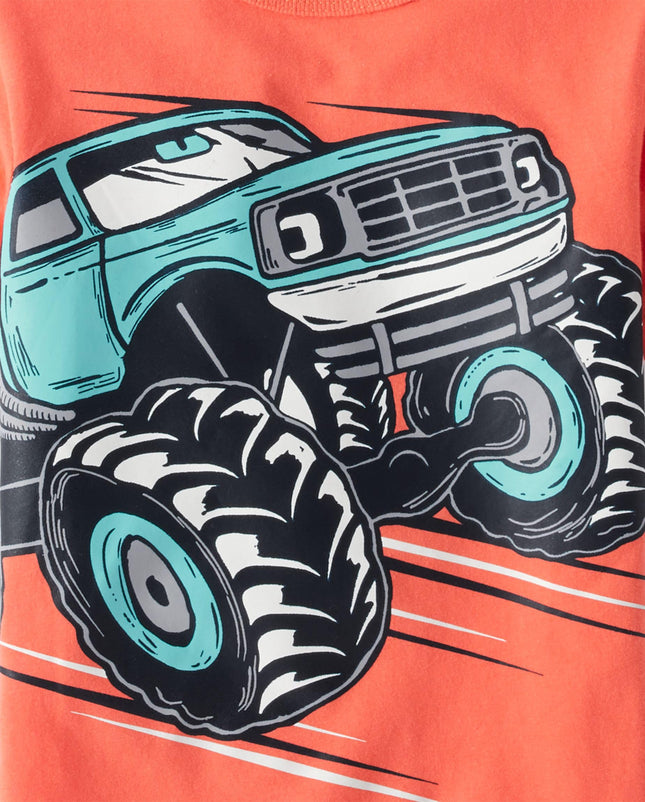 The Children's Place Baby and Toddler Boys' Vehicle Short Sleeve Graphic T-Shirts, Multipack, Chick/Handsome/Monster Truck, 3T