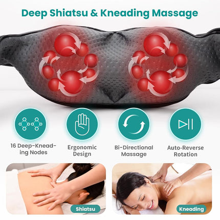 Nekteck Shiatsu Neck Massager with Heat for Pain Relief Deep Tissue, 2026 Upgraded 3D Back Shoulder Kneading Massage Pillow with Storage Bag, Body Relaxation Gifts for Men Women(NOT Cordless)