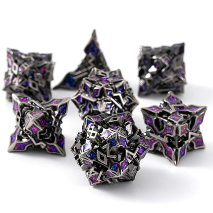 Metal Dice for DND - Spire Sanctum Series (Antique Silver Purple Glitter)