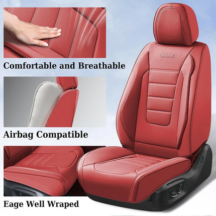 Coverado Car Seat Covers Full Set, Nappa Leather Seat Covers for Cars, Car Seat Protector Car Seat Cushion, Front and Back Seat Protectors Cushions Universal Fit for Most Cars Vehicles(Red)