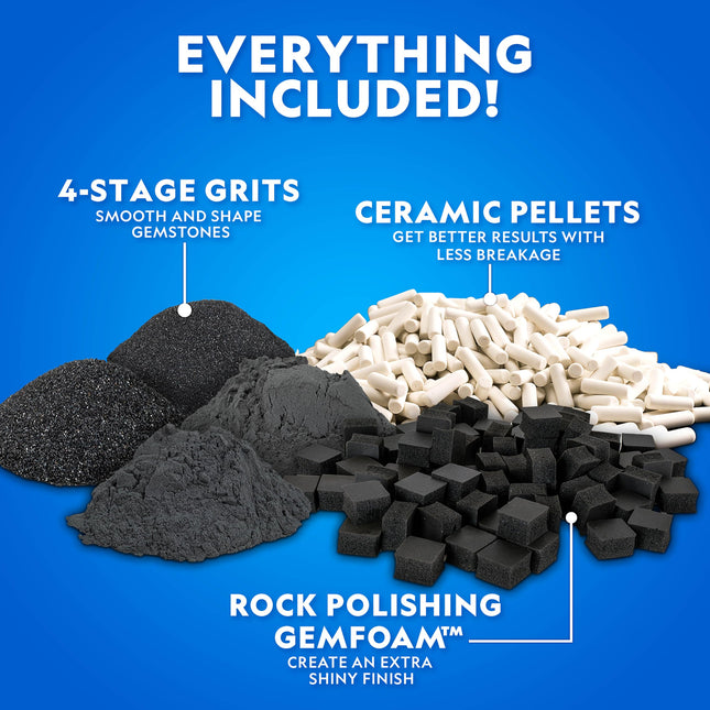 National Geographic Rock Tumbler Media – Rock Polishing Supplies Kit, 4 Stage Silicon Carbide Bulk Grit, 680 g of Ceramic Pellets, GemFoam Polishing Tumbling Media