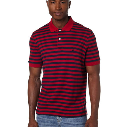 Nautica Men's Big and Tall Classic Fit Short Sleeve 100% Cotton Stripe Soft Polo Shirt - red - 1X