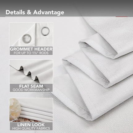 Deconovo Linen-Look 100% Blackout Curtains, Thermal Insulated Grommet Coating Drapes for Bedroom & Living Room, Cream 52W x 63L 2 Panels
