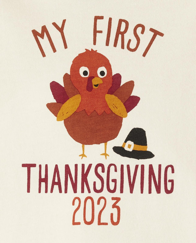 The Children's Place - Unisex long sleeve bodysuit for babies and babies, My first day of Thanksgiving, 6-9 Months