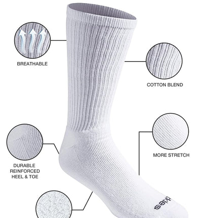 Dickies Men's Cotton Blend Cushioned Work Crew Socks, Available in L-XL, 36, White (18 Pairs), Large (Pack of 18)